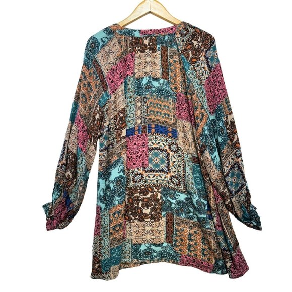 Umgee Womens Patchwork Pattern Long Sleeve Shirt Dress Size S Multicolor Flowy - Picture 8 of 11